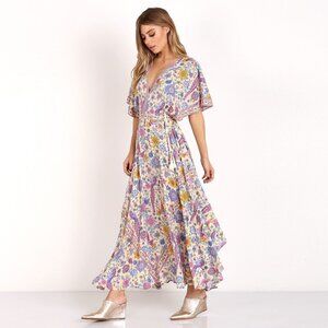 Spell  & The Gypsy Romantic Flounce Lovebird Half Moon Gown Chamomile XS b159